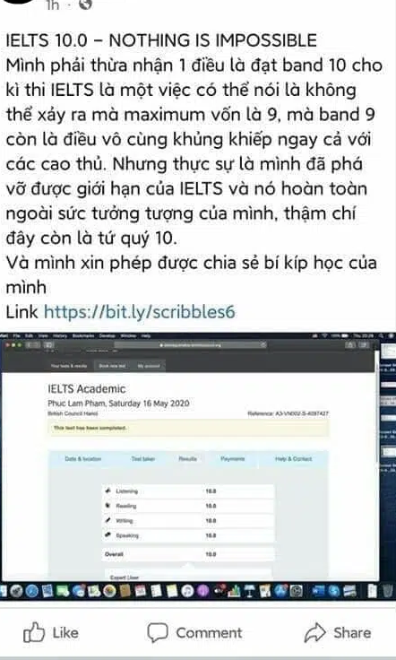 Nam sinh lên mạng khoe đạt điểm 