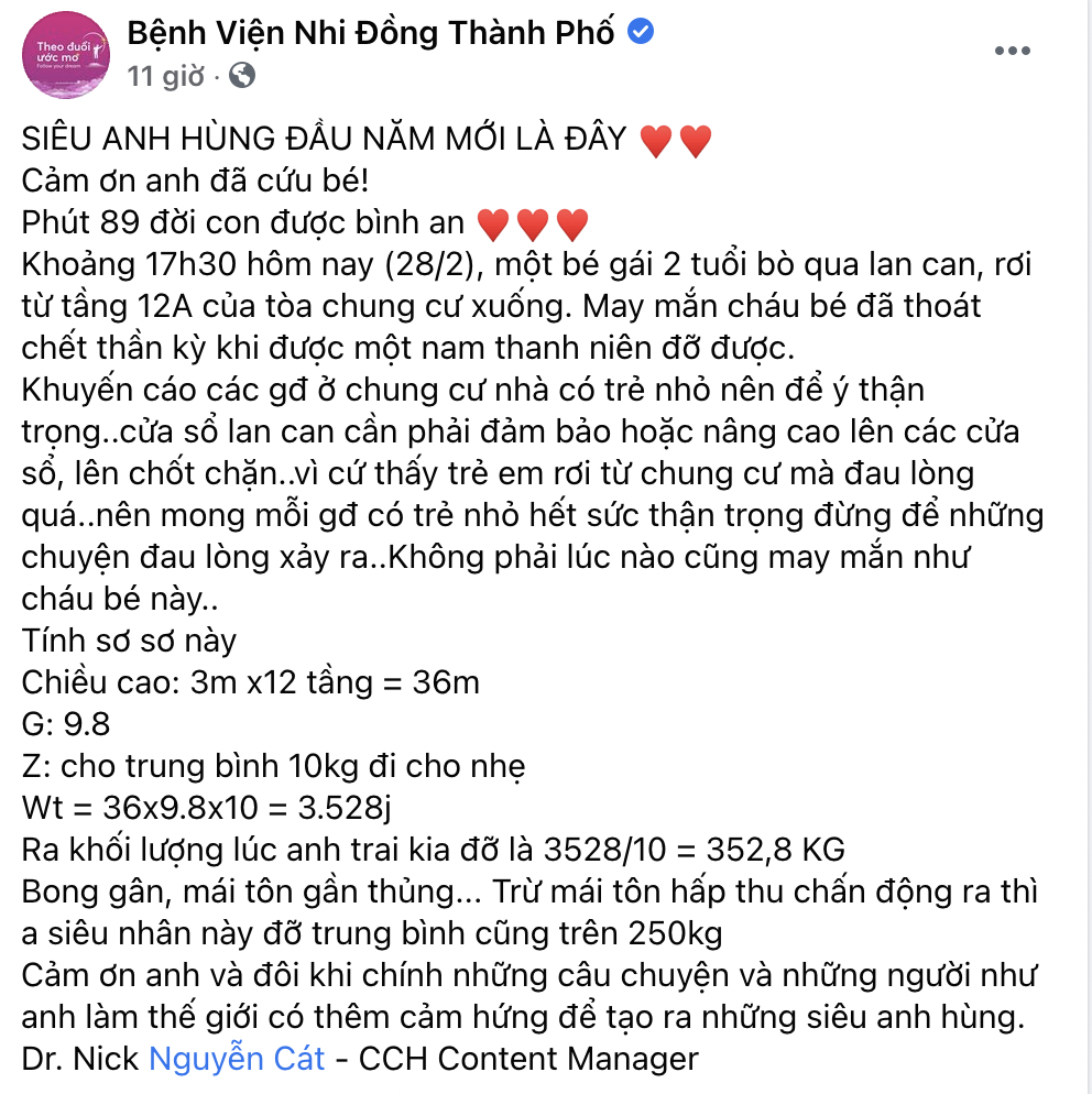 Vụ cứu sống bé gái rơi từ tầng 12 chung cư Hà Nội: Dân mạng kinh nể tính toán ra số cân nặng mà