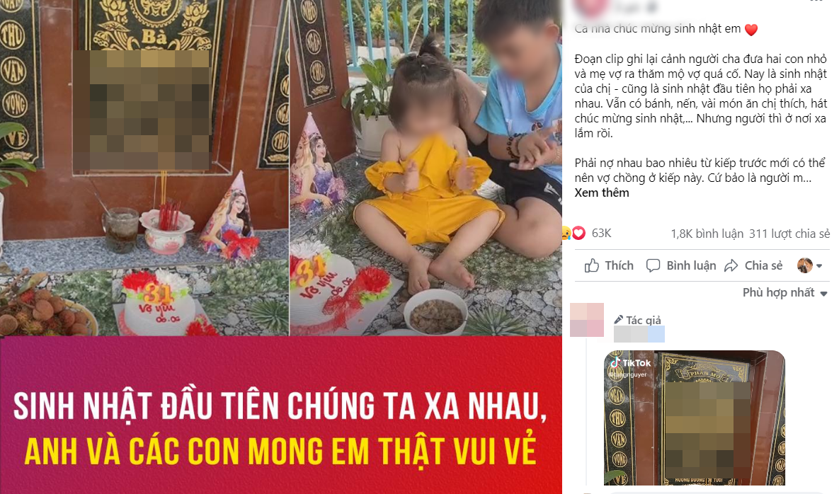 Bức hình thu hút 63 nghìn like: Bố đưa hai con ra mộ chúc mừng sinh nhật mẹ, nhìn chiếc bánh sinh nhật ai cũng rưng rưng! - Ảnh 1.