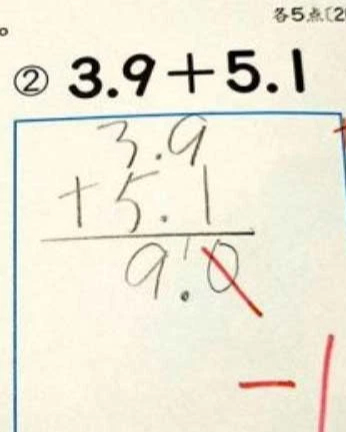 Math Problem 3.9 + 5.1 = 9 was crossed wrong by the teacher, the mother decided to ask for it, but the answer was SURPRISE - Photo 1.