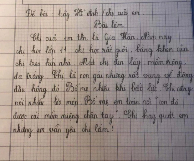 "Cười ra nước mắt" với bài văn tiểu học "bóc phốt" chị gái tận chân tơ kẽ tóc - Ảnh 1.