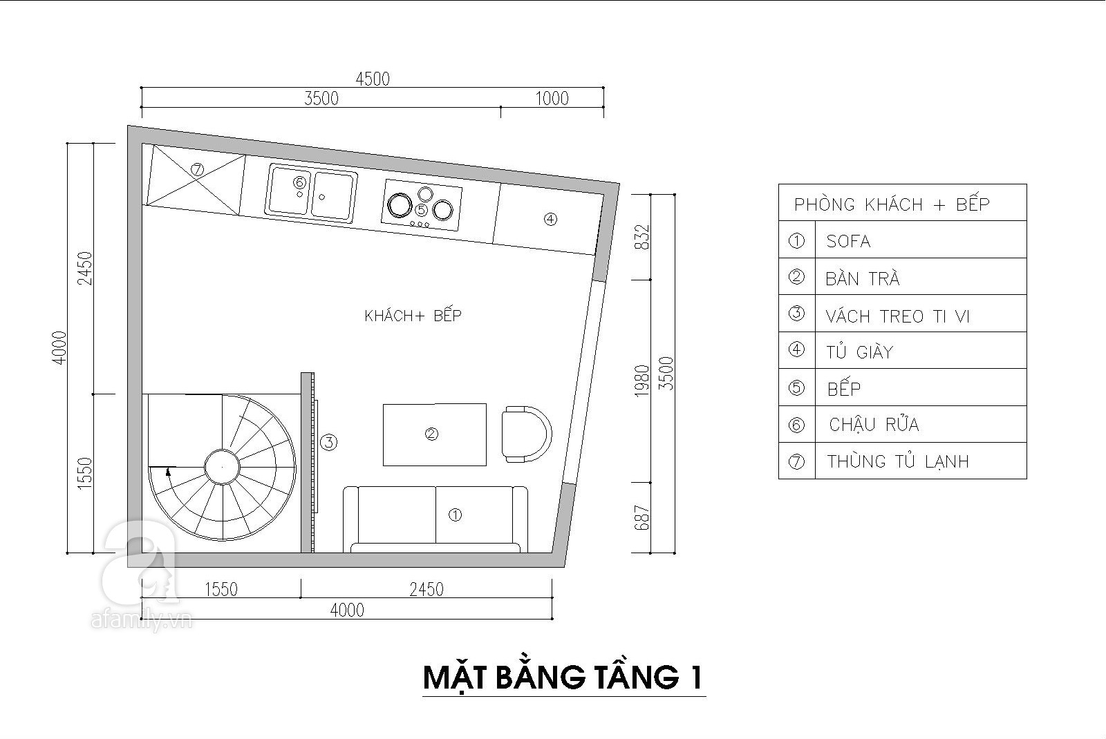 Tư vấn thiết kế nhà 3,5 tầng trên mảnh đất bị xéo với chi phí hơn 4 trăm triệu - Ảnh 1.