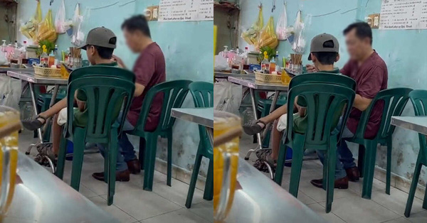 Hai bố con cùng vào quán ăn bún, hành động của ông bố khiến ai nấy thở dài: Yêu con thế này bằng mười hại con