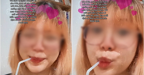 Happily sucking coconut water but her boyfriend donated blood to have money to buy it, the young girl was stoned by netizens for “gluttony”