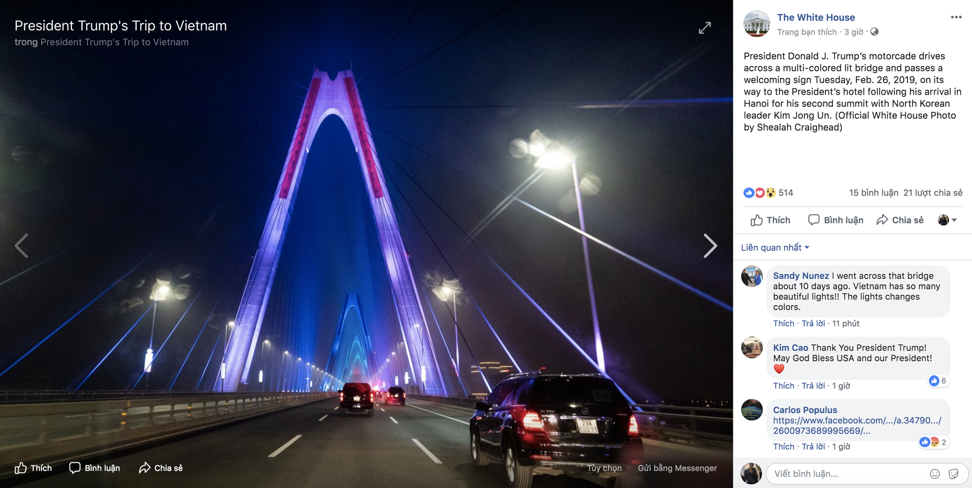Cầu Nhật Tân xuất hiện trên fanpage của Nhà Trắng sau khi Tổng thống Trump tới Việt Nam - Ảnh 6.