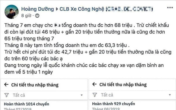 Xôn xao về đoạn tin tài xế xe ôm công nghệ tiết lộ doanh thu hơn 60 triệu/tháng, gửi lời chúc đồng nghiệp đạt 5 triệu/ngày?