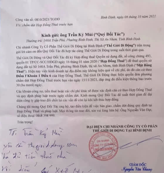 Không được đồng ý miễn giảm tiền thuê, Thế giới Di động (MWG) chính thức đơn phương chấm dứt hợp đồng với chủ nhà - Ảnh 1.