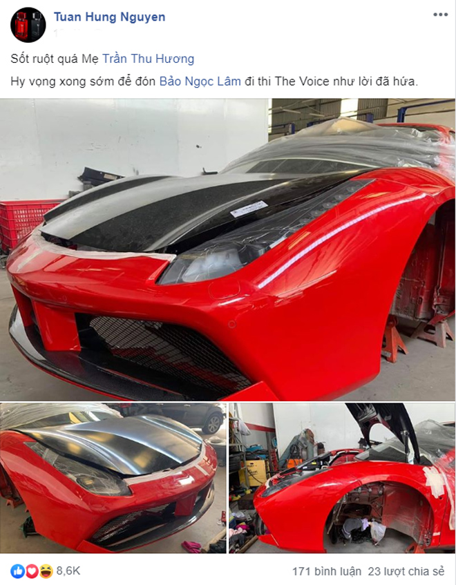 Tuấn Hưng tiết lộ tình trạng siêu xe 16 tỷ vỡ nát đầu sau nửa năm