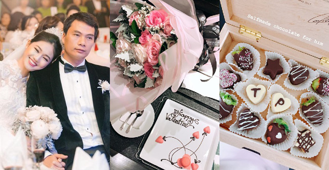 Dịp Valentine, người đẹp và chồng có chuyến đi nghỉ dưỡng ở Đà Nẵng. Thanh Tú khoe chocolate tự tay làm tặng chồng cũng như bó hoa rất đẹp ông xã dành cho cô trong ngày Tình Nhân.