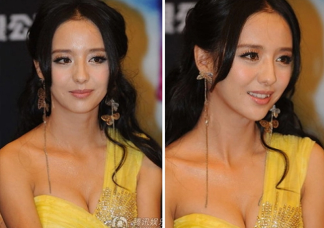 Đồng Lệ Á khoe thân hình đầy gợi cảm trong bộ váy quây vai chéo có vòng một khá sexy.