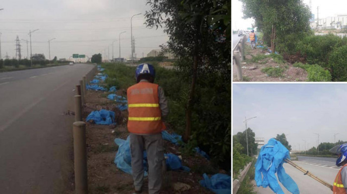 Rùng mình đồ bảo hộ, khẩu trang đã dùng tràn lan cao tốc Hà Nội-Bắc Giang 5