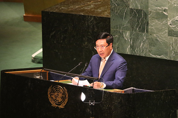 Deputy Prime Minister, Foreign Minister Pham Binh Minh delivered his remarks “Revitalizing multilateralism for sustainable peace and development” at the General Debate of the 74th Session of the United Nations General Assembly in New York on September 28, 2019. Photo: Ministry of Foreign Affairs