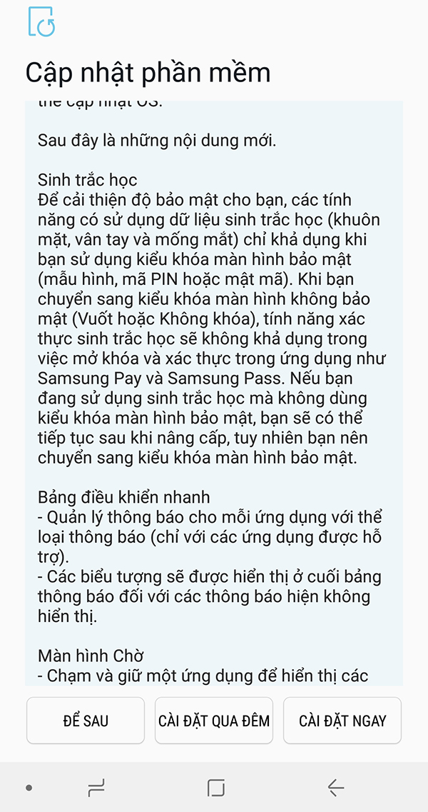 tiến hành cài đặt ngay hoặc để qua đêm tùy bạn