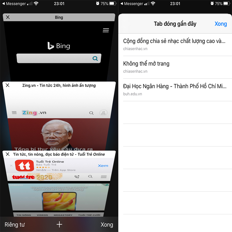 mở tab vừa đóng