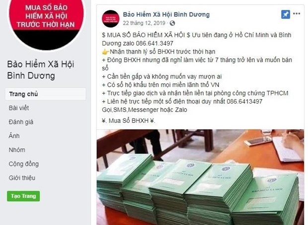 Cảnh báo tình trạng mạo danh Facebook để thu mua sổ bảo hiểm xã hội