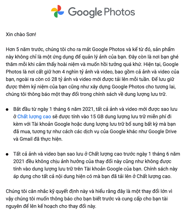 Google Photos sẽ ngừng lưu trữ ảnh miễn phí từ giữa năm 2021