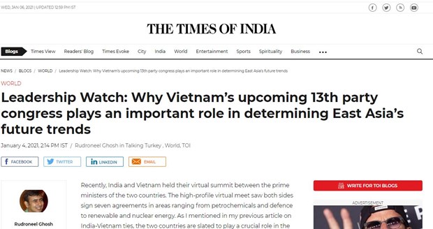 Indian newspaper highlights importance of Vietnam’s 13th party congress