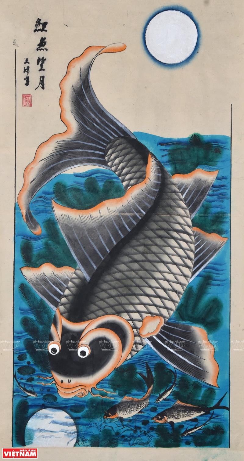 Painting ‘Ly ngu vong nguyet’ (Carp watching the Moon) (Photo: VNA)
