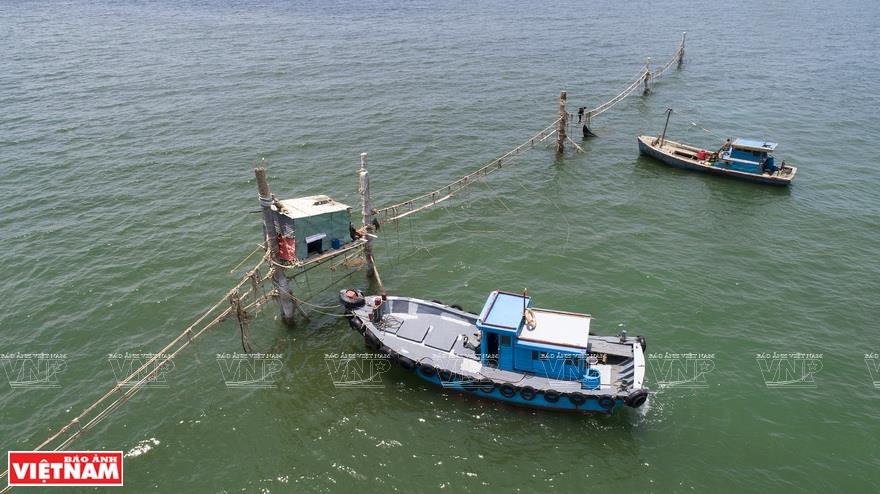The stilt houses are built above the sea on those poles, between 17-18 meters high, which are connected with one another via rope ties (Photo: VNA)