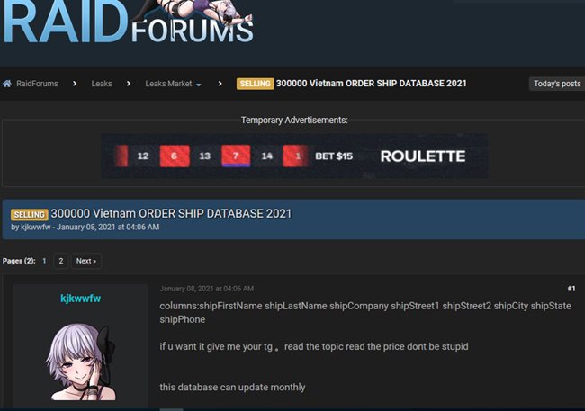 Hacker sells personal data of 300,000 Vietnamese on cyberhacking forum