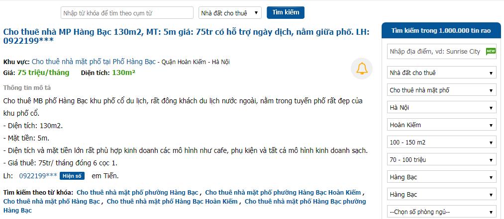 tin rao thuê nhà trên trang Batdongsan.com.vn