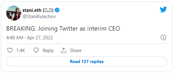 'CEO tạm quyền' của Twitter chính là CEO AAVE