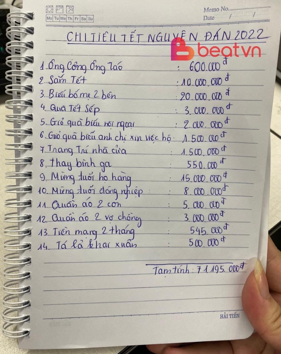 Bảng kê tiêu Tết của gia đình trẻ khiến dân mạng xem qua đã choáng - Ảnh 1.