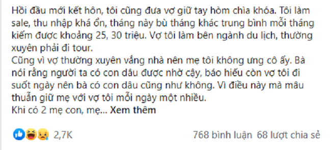 5 năm đi làm, chồng gửi lương mẹ giữ vì lo vợ giấu tiền cho nhà ngoại