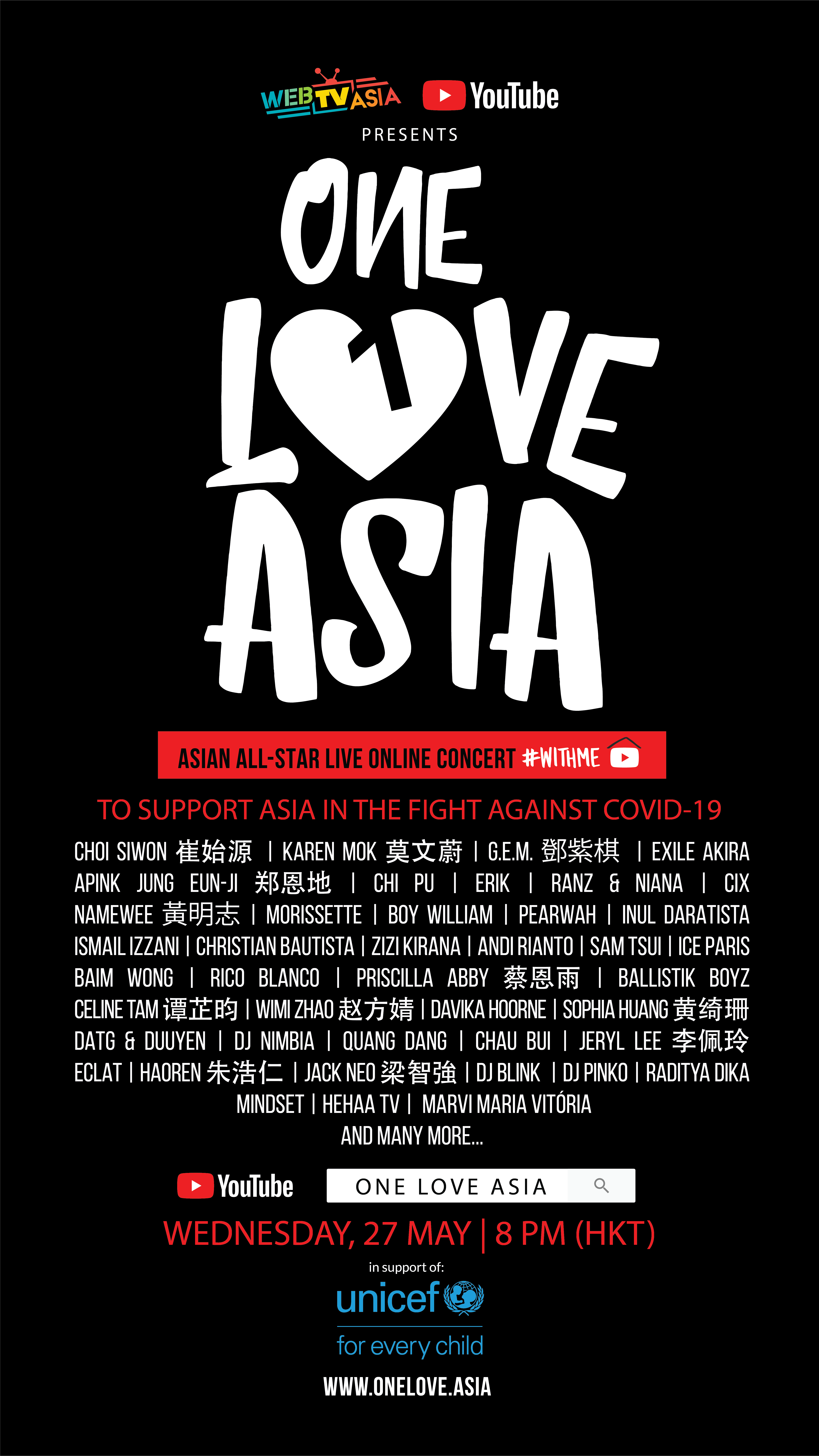 ONE LOVE ASIA - Live concert featuring Asian artists on Youtube