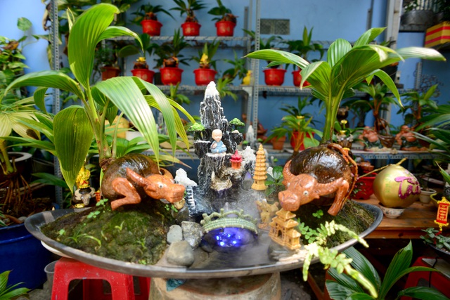 Buffalo-shaped bonsai trees bring good money on Tet
