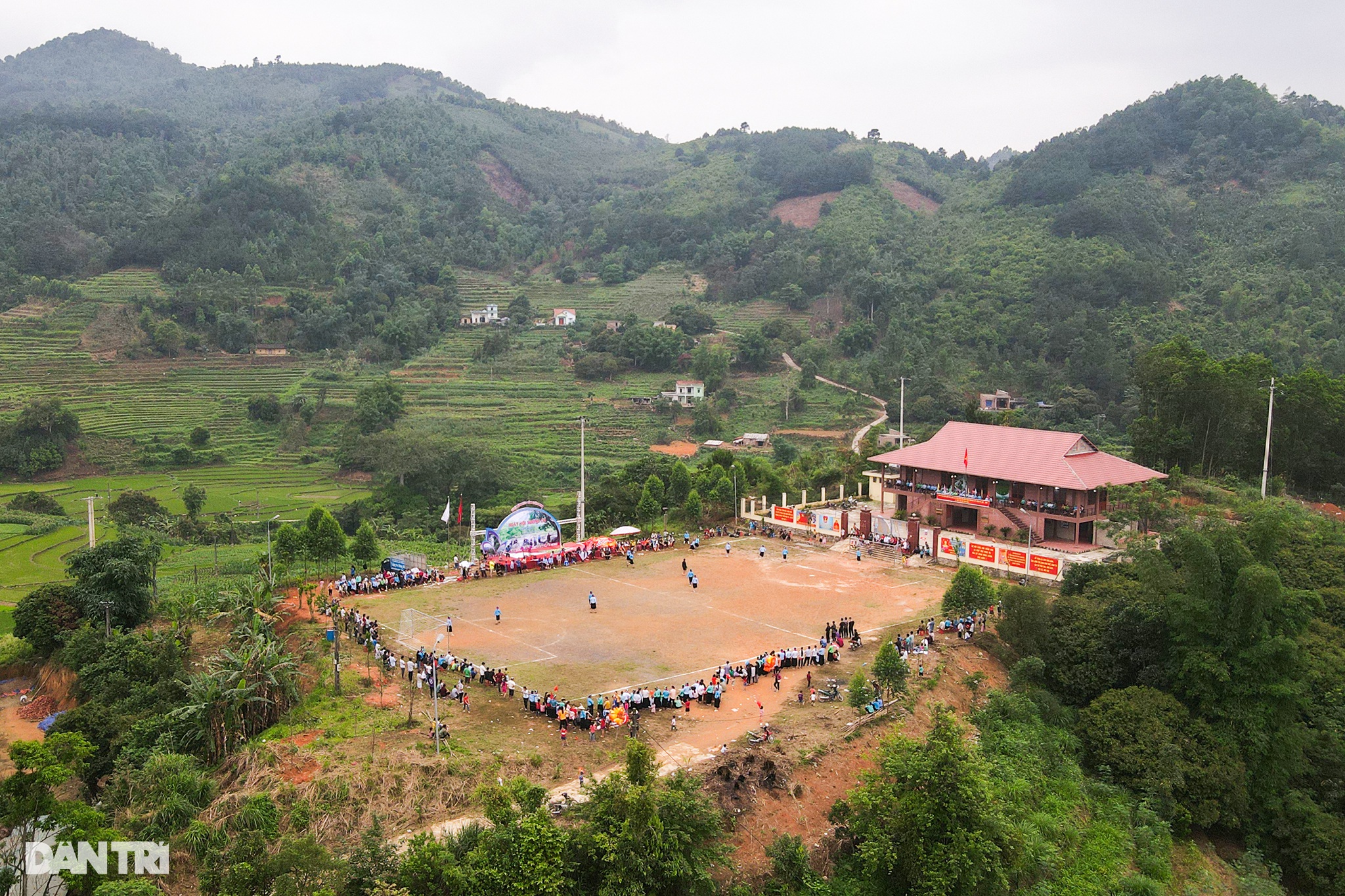 Ethnic women play football at spring festival