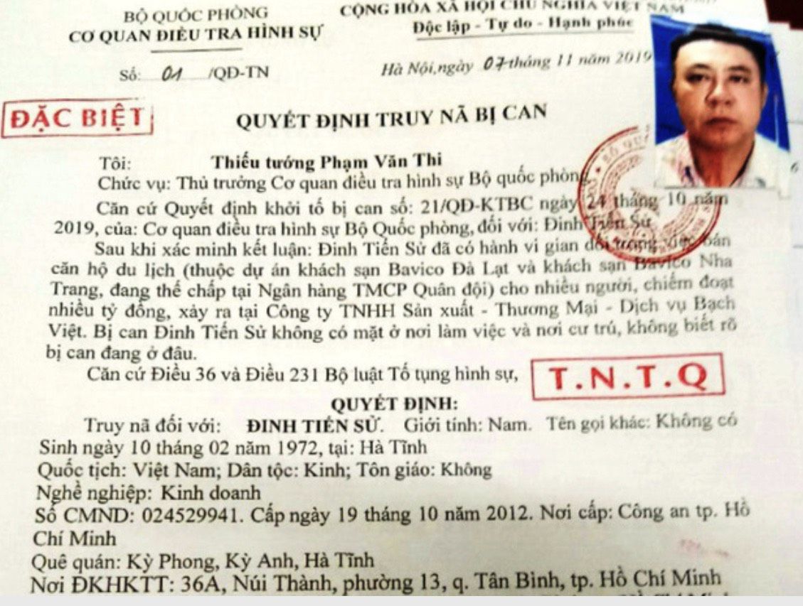 Nghe VietNamNet: Truy nã đặc biệt Tổng giám đốc Bavico Đinh Tiến Sử