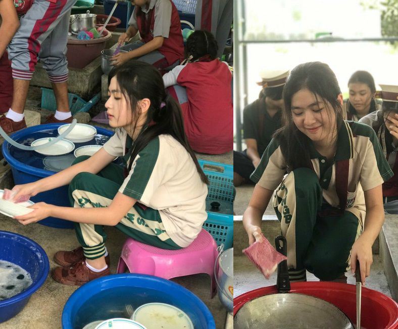 Nữ thần học đường Thái Lan gây 'sốt' với ảnh ngồi cặm cụi rửa bát