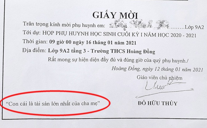 Tác giả giấy mời Con cái là tài sản lớn nhất của cha mẹ bị nhắc nhở - 1
