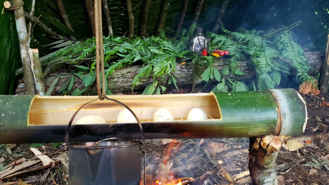 Chàng trai bỏ phố lên rừng: Nướng cá trên đá, luộc trứng trong ống nứa - 5