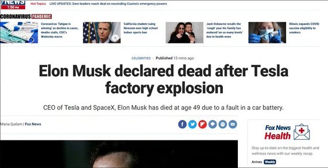 Thông tin Elon Musk qua đời trong một vụ nổ gây hoang mang mạng xã hội - 1