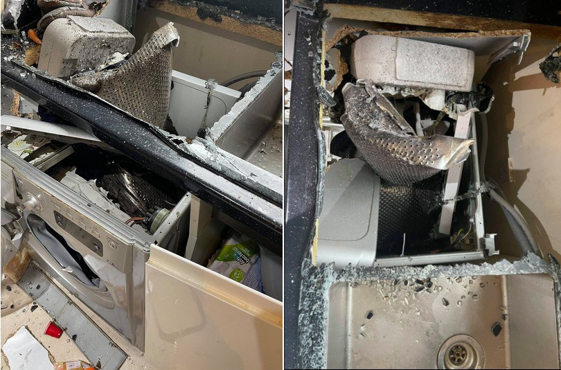 Máy giặt nổ như bom khi đang vận hành, phá hủy cả căn bếp - 2