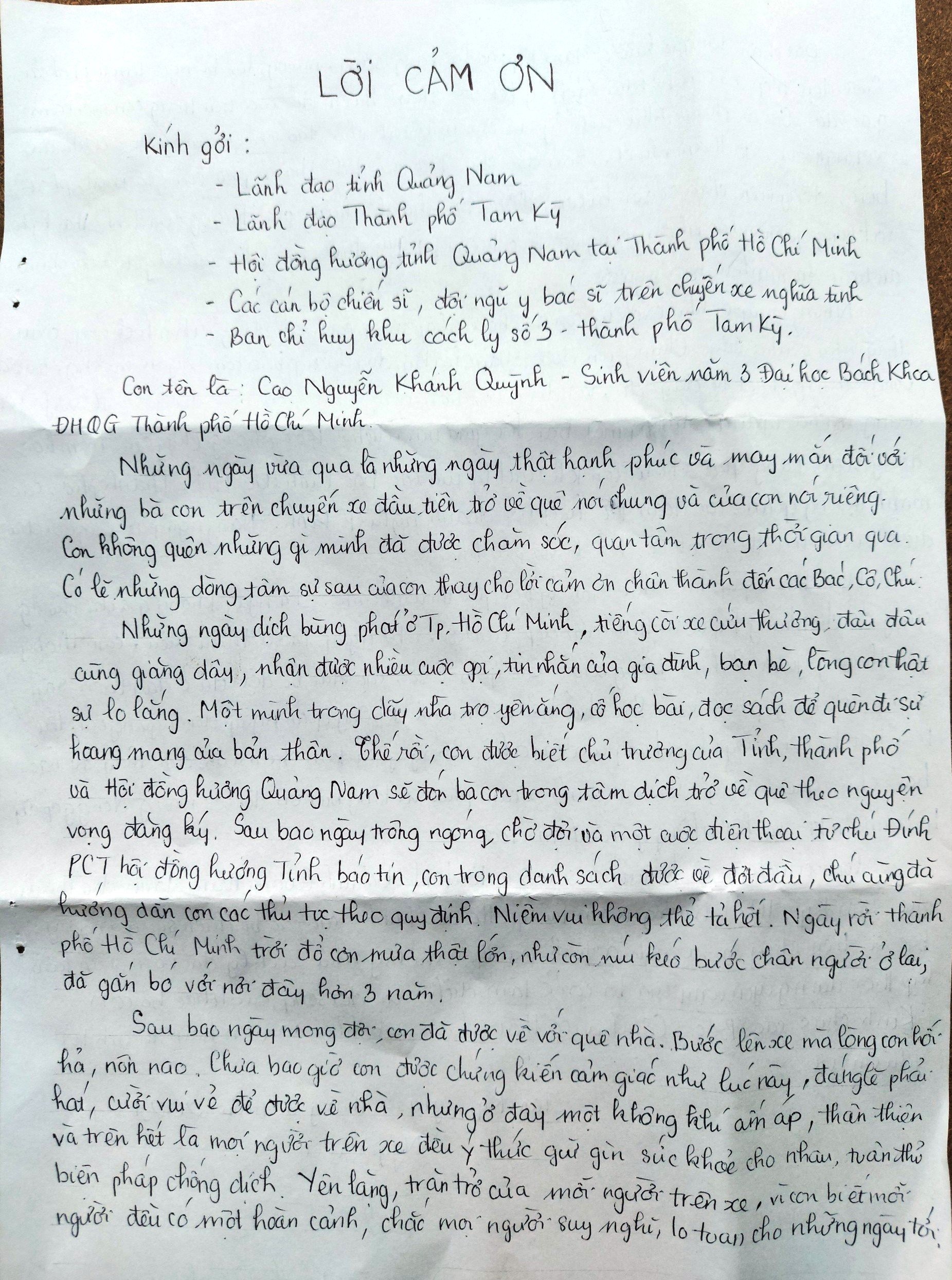 Bức thư của nữ sinh sau khi hết cách ly: Con biết ơn và trân trọng! - 1