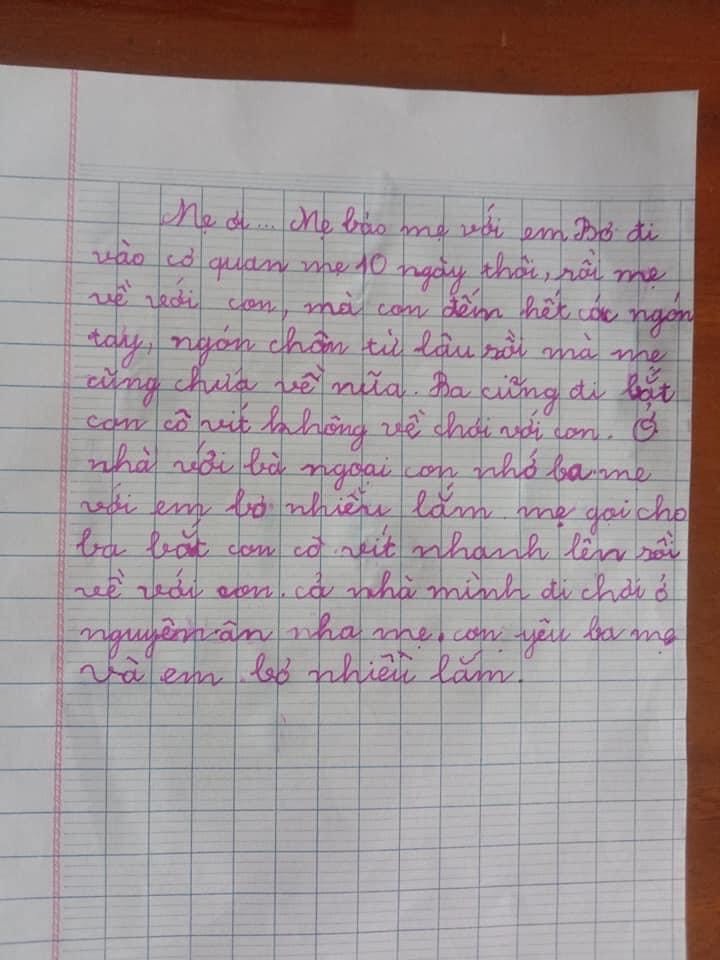 Xúc động bức thư bé trai gửi bố mẹ đang xa nhà để đi chống dịch - 1