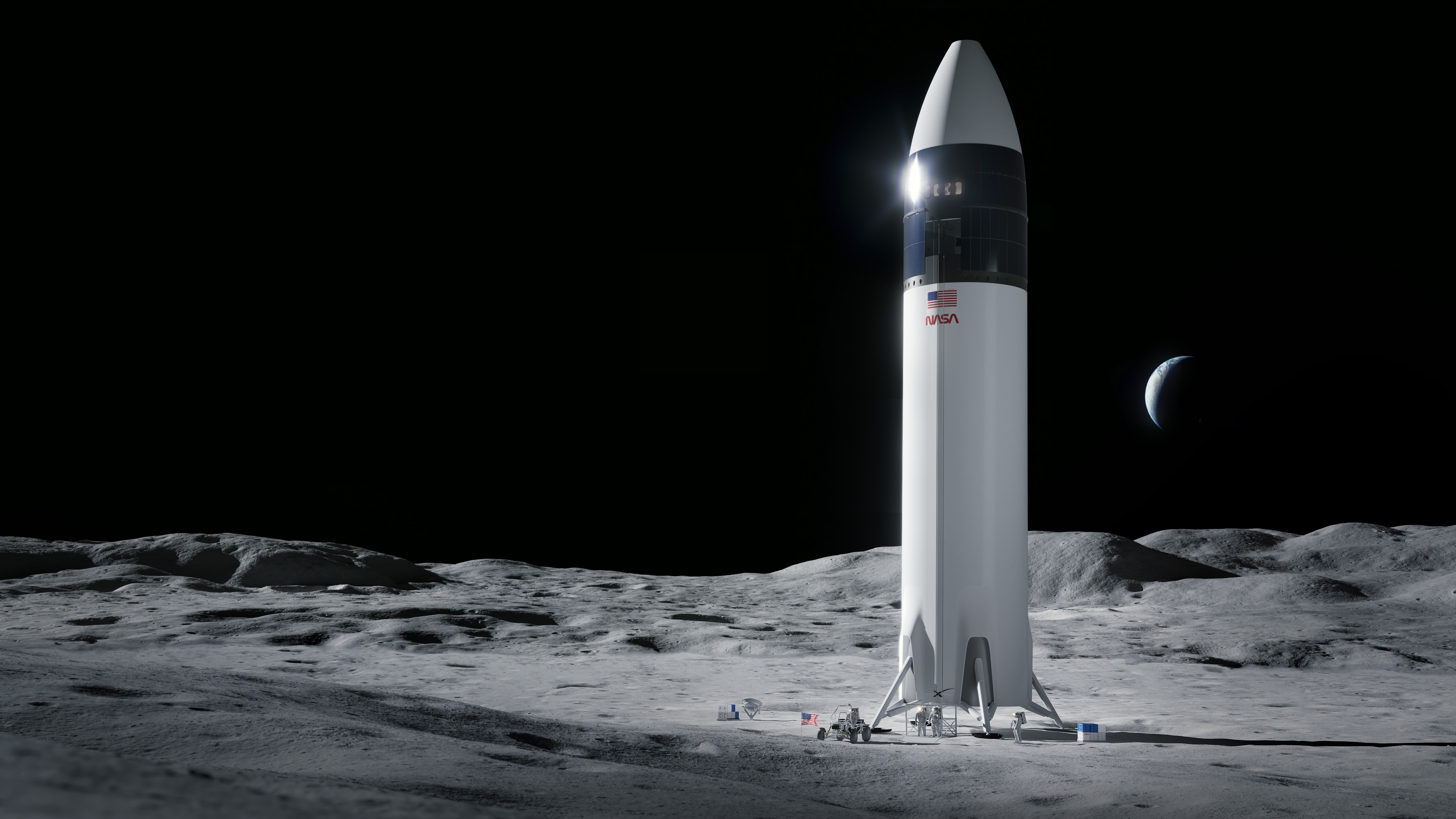 Hình ảnh về tàu đổ bộ Starship do SpaceX xây dựng, giúp đưa con người lên mặt trăng vào năm 2024 (Ảnh: NASA).