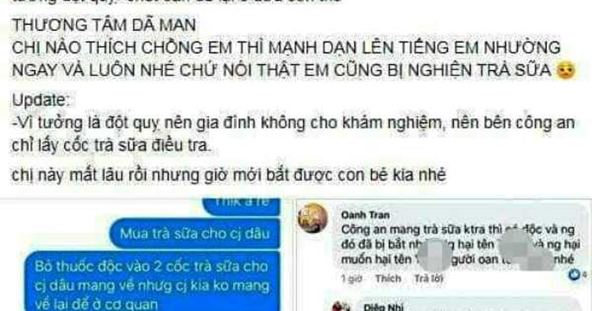 Nghe VietNamNet: Điều tra nghi án một phụ nữ tử vong do uống nhầm cốc trà sữa bị bỏ độc