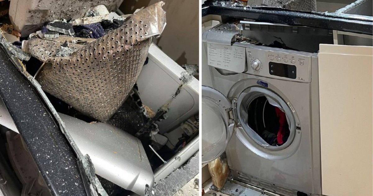 Máy giặt nổ như bom khi đang vận hành, phá hủy cả căn bếp