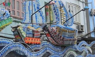 Street art made from recycled material goes on display in Hanoi