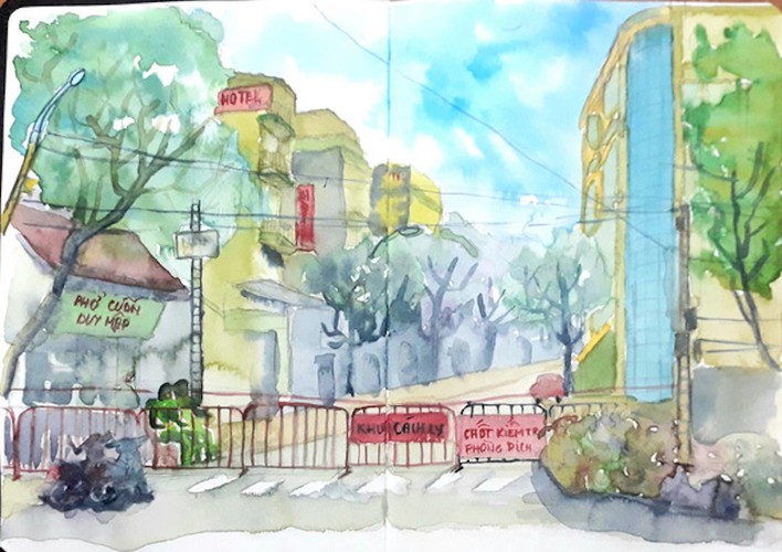 unique hanoi through covid-19 sketch paintings hinh 2