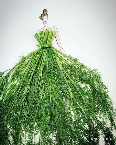 housewife shows off artistic gowns made from vegetables hinh 1