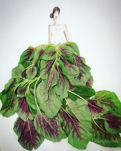 Housewife shows off artistic gowns made from vegetables