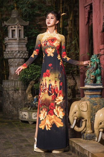 Vietnamese Ao Dai dress in yellow silk fabric. Hand-painted, pagoda mo -  Mark&Vy Ao Dai