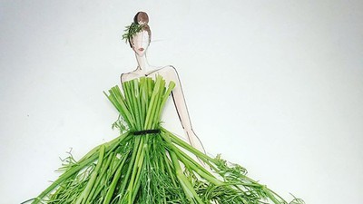 Housewife shows off artistic gowns made from vegetables