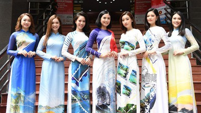 Beauty queens shine in Ao Dai bearing images of national sea and islands