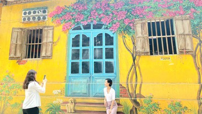 A close-up of largest mural paintings in Hanoi